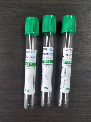 녹색 캡 2ml-10ml 나트륨 헤파린 튜브 의학적 혈액 수집 시험 튜브