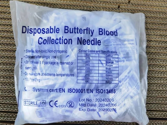 단일 날개 나비 바늘 혈액 수집 바늘 21G 22G 23G 24G 25G Ce 마크
